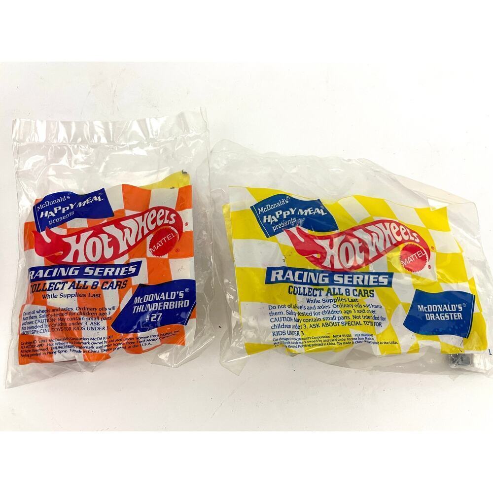 Lot of 2 McDonalds Hot Wheels Dragster Happy Meal Toy 92 Thunderbird #27 NASCAR‎